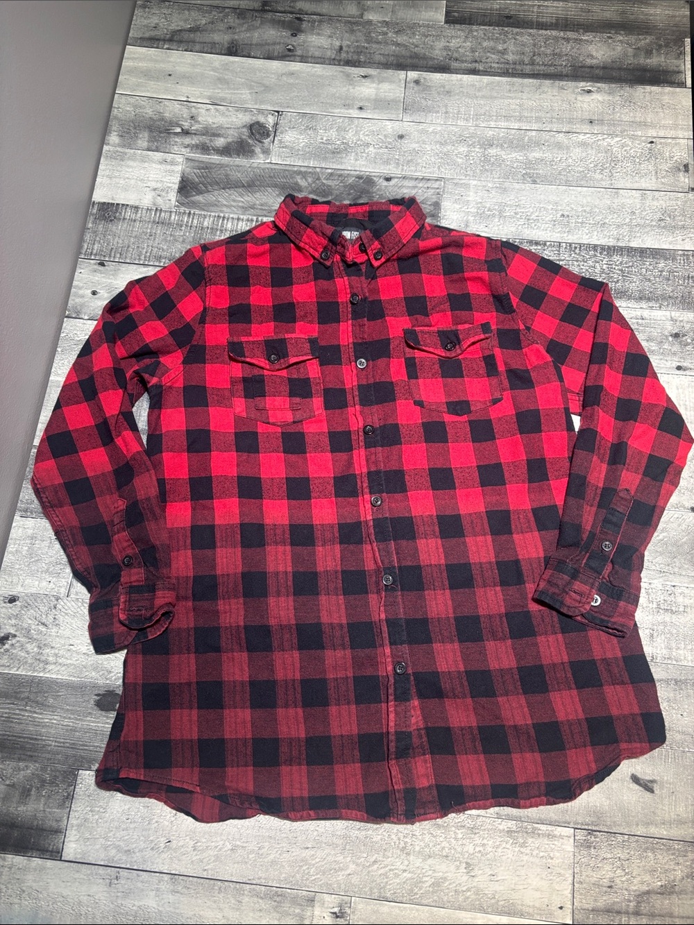 Iron Fist Red & Black Plaid Flannel Button-Up Shirt